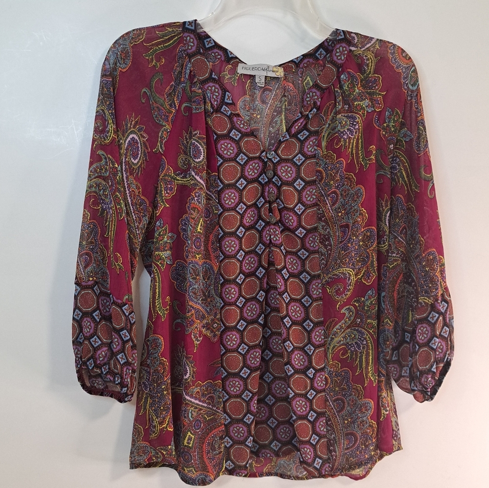 Figueroa & Flower Blouse Boho Peasant Blouse Top Women's Small